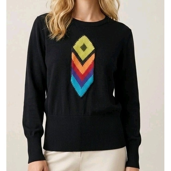 Monterey Bay Clothing Company Sweaters - Silk & Cotton Lightweight Sweater LG Knit Chevron Crocheted Rainbow Pride Black